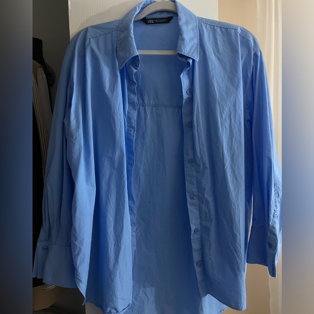 Zara Oversized Blue Button Up Blouse/ Coverup Casual